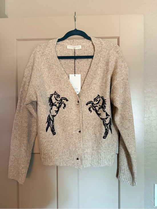 Stitch And Feather Sweaters - Stitch and Feather Beige Horse Cardigan Sweater NWT M/L